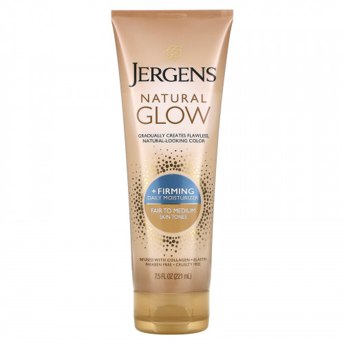 Jergens, Natural Glow, укрепляющее ежедневное увлажняющее средство, тон: от светлого до среднего, 221 мл (7,5 жидк. унции)