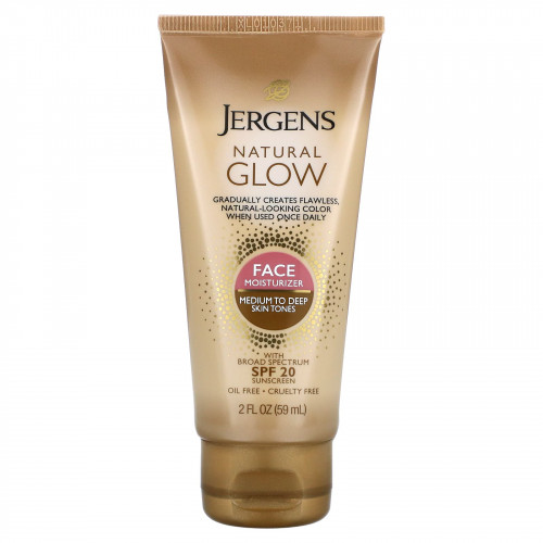 Jergens, Natural Glow, увлажняющее средство для лица, SPF 20, от средних до темных оттенков кожи, 59 мл (2 жидк. унции)