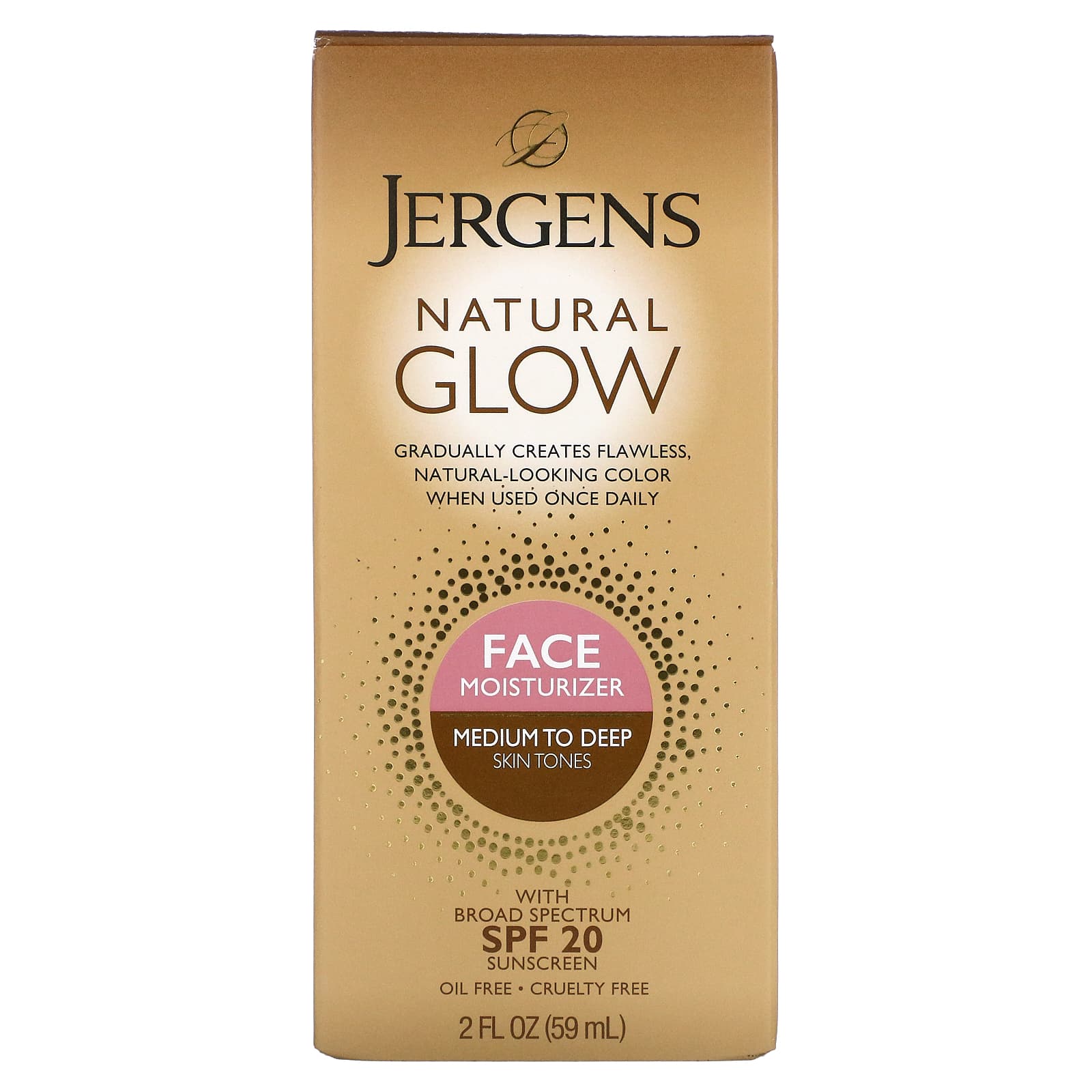 Jergens, Natural Glow, увлажняющее средство для лица, SPF 20, от средних до темных оттенков кожи, 59 мл (2 жидк. унции)