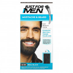 Just for Men, Гель для окрашивания усов и бороды Mustache & Beard, кисточка в комплекте, оттенок черный M-55, 2 шт. по 14 г