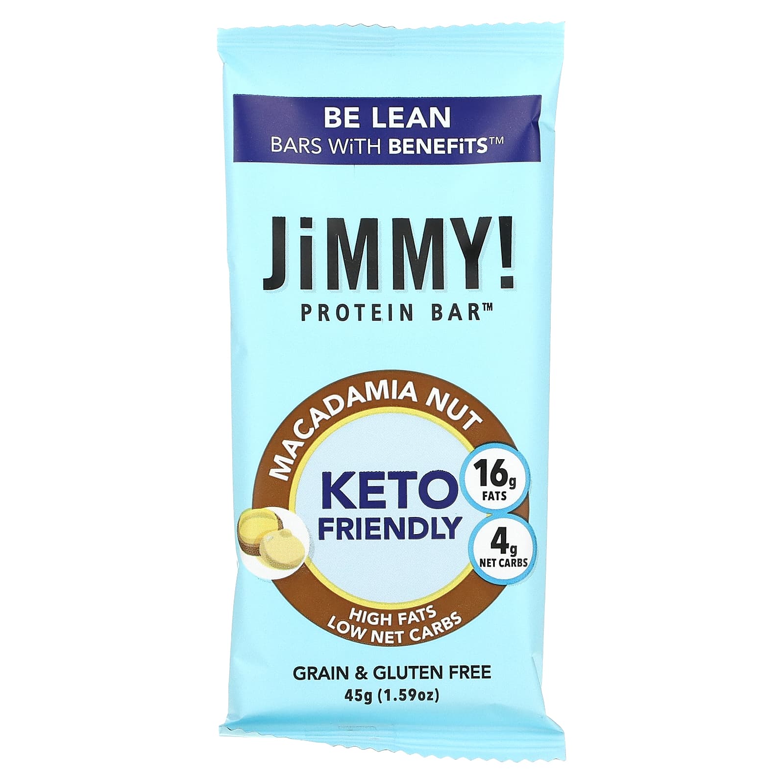 JiMMY!, Be Lean Bars With Benefits, орех макадамия, 12 протеиновых батончиков, 45 г (1,59 унции)