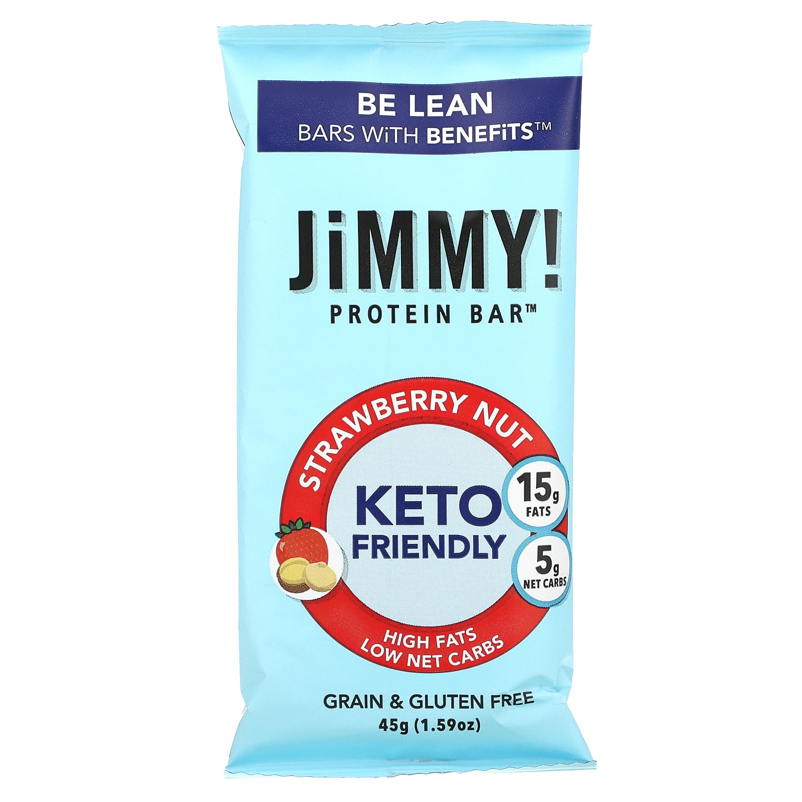 JiMMY!, Be Lean Bars With Benefits, клубника и орех, 12 протеиновых батончиков, 45 г (1,59 унции)