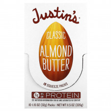 Justin's Nut Butter, Классическое миндальное масло, полностью натуральное, 10 пакетиков, 1.15 унций (32 г) /шт.