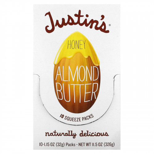 Justin's Nut Butter, Миндальное масло с медом, 10 пакетиков, 1,15 унций (32 г) каждый
