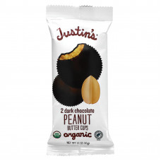 Justin's Nut Butter, Органический темный шоколад с арахисовой пастой, 2 стакана, 40 г (1,4 унции)