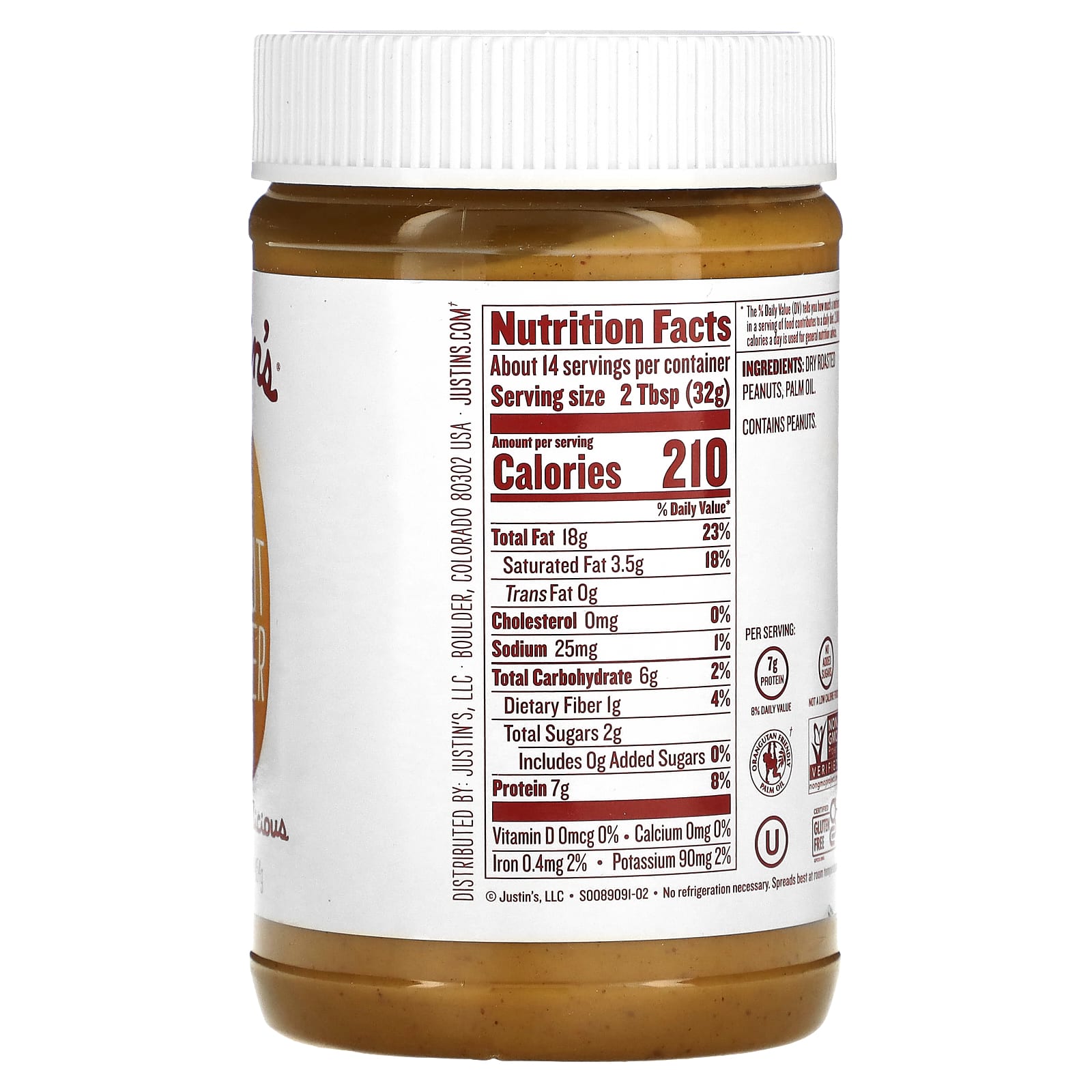 Justin's Nut Butter, Классическое арахисовое масло, 16 унций (454 г)