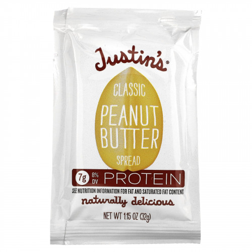 Justin's Nut Butter, Классическое арахисовое масло,  10  пакетиков, 1,15 унций (32 г) в упаковке