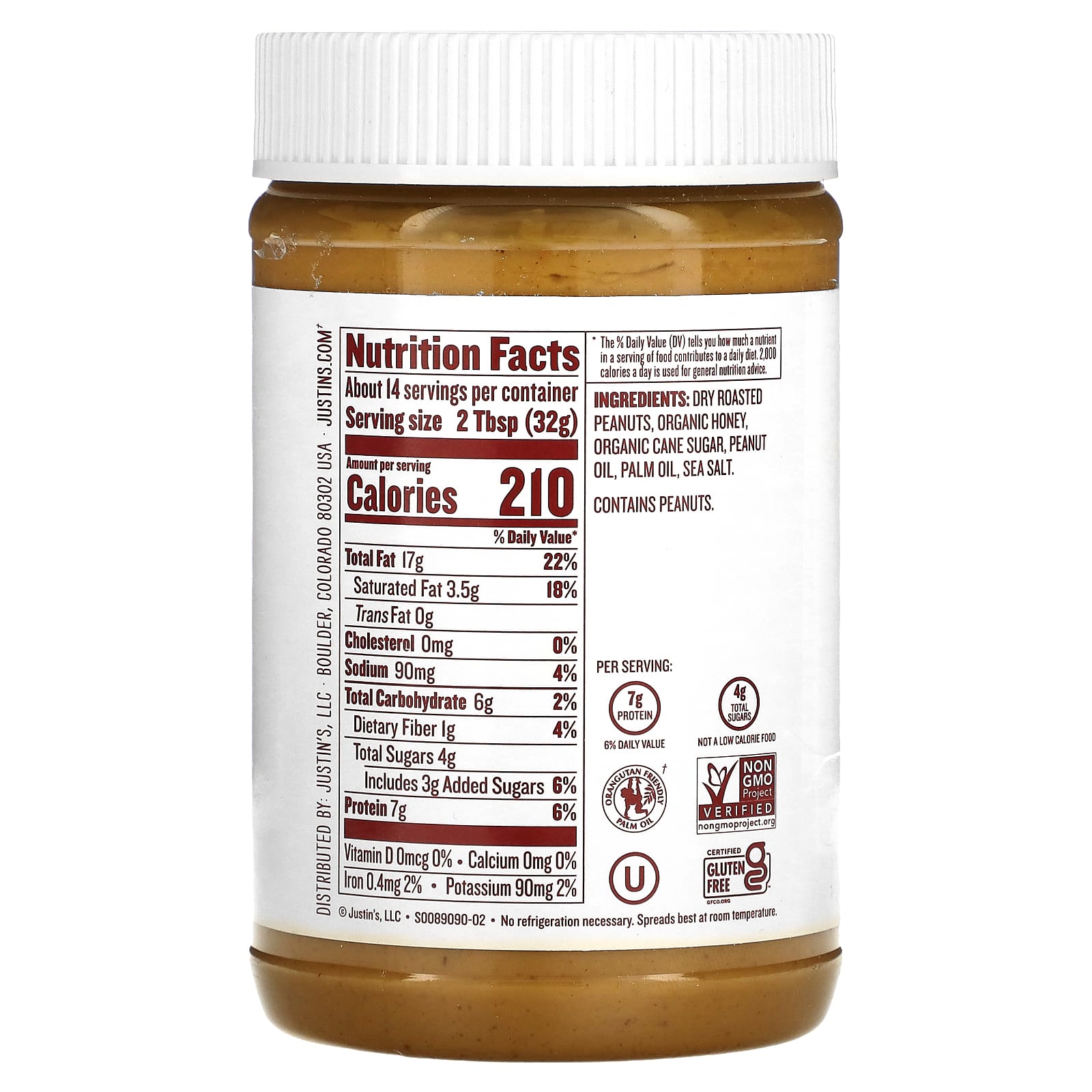 Justin's Nut Butter, Арахисовое масло с медом, 16 унций (454 г)