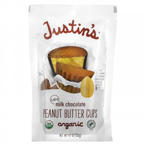Justin's Nut Butter, Органический молочный шоколад в мини-стаканчиках с арахисовой пастой, 133 г (4,7 унции)