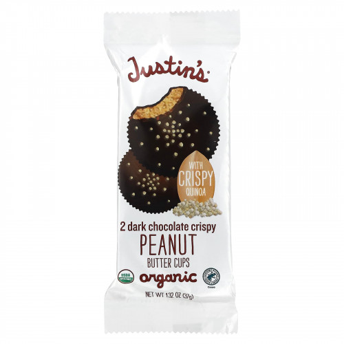 Justin's Nut Butter, органические темные шоколадные конфеты с хрустящей арахисовой пастой, 2 шт., 37 г (1,32 унции)