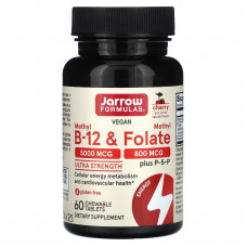 Jarrow Formulas, веганский метил B12 и метилфолат, максимальная сила действия, со вкусом вишни, 60 жевательных таблеток