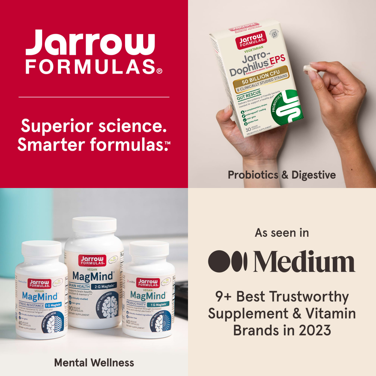 Jarrow Formulas, MagMind, магний, 90 вегетарианских капсул