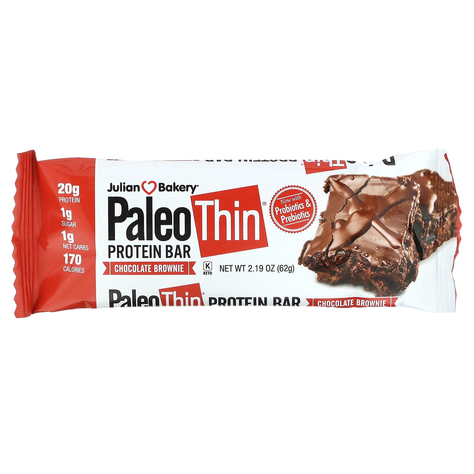 Julian Bakery, Paleo Thin Protein Bar, шоколадный брауни, 12 батончиков, 62 г (2,19 унции)