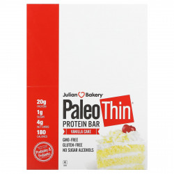 Julian Bakery, Paleo Thin Protein Bar, ванильный торт, 12 батончиков, 62 г (2,19 унции)
