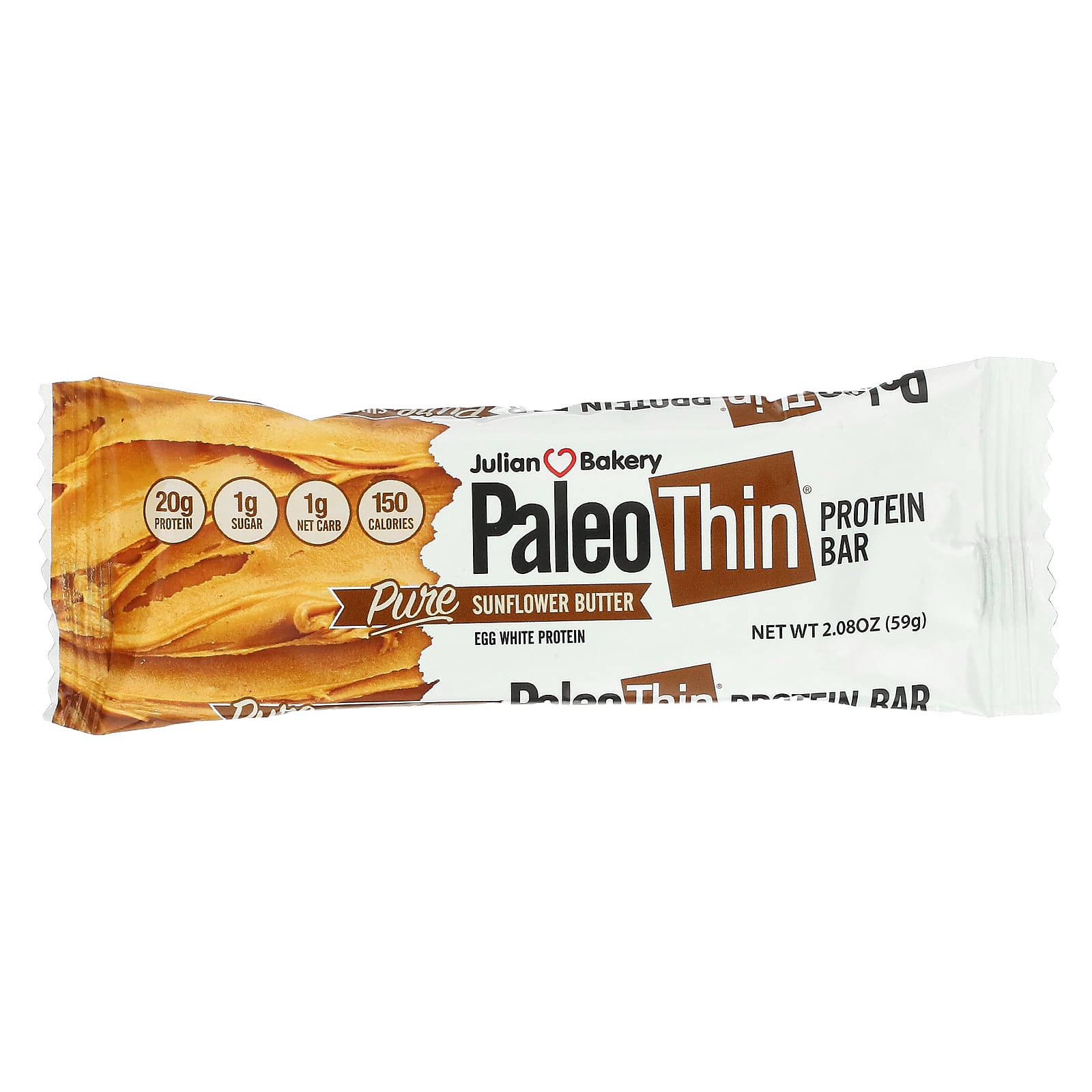 Julian Bakery, Paleo Thin Protein Bar, чистое подсолнечное масло, 12 батончиков, 59 г (2,08 унции)