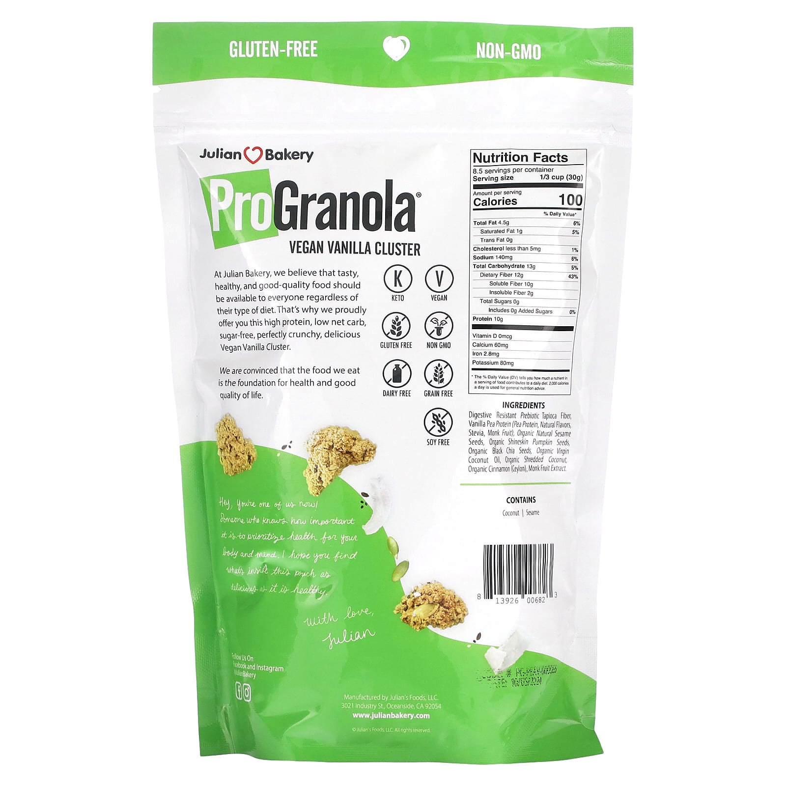 Julian Bakery, ProGranola, веганская ваниль, 255 г (9 унций)