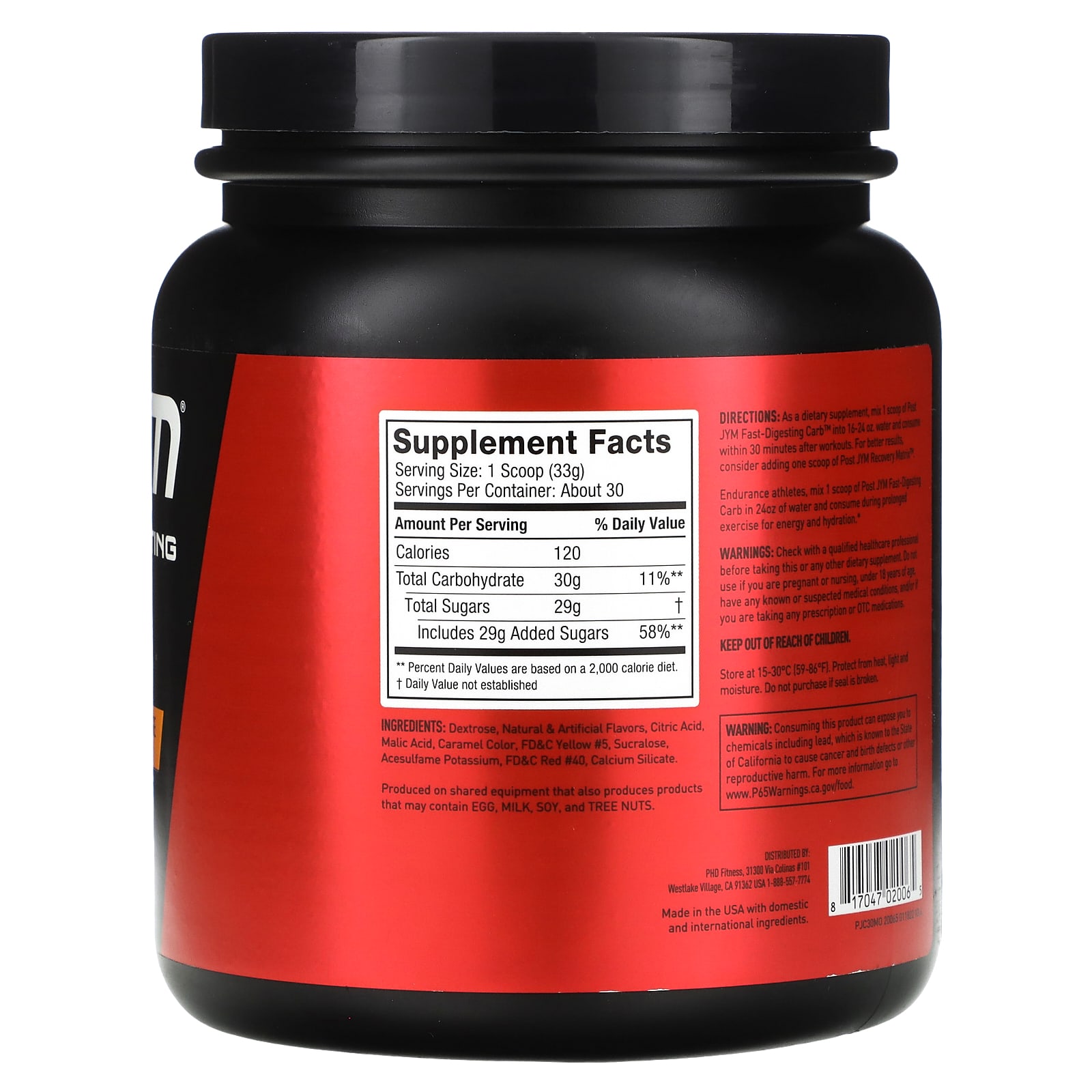 JYM Supplement Science, Post Jym, быстроусваиваемые углеводы, мандарин, 993 г (2,2 фунта)