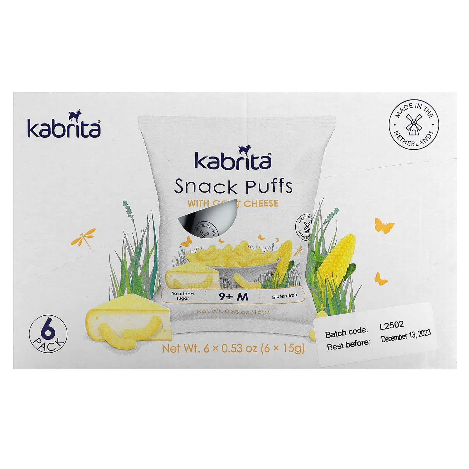 Kabrita, Слоеные закуски, 9+ M, с козьим сыром, 6 пакетиков по 15 г (0,53 унции)