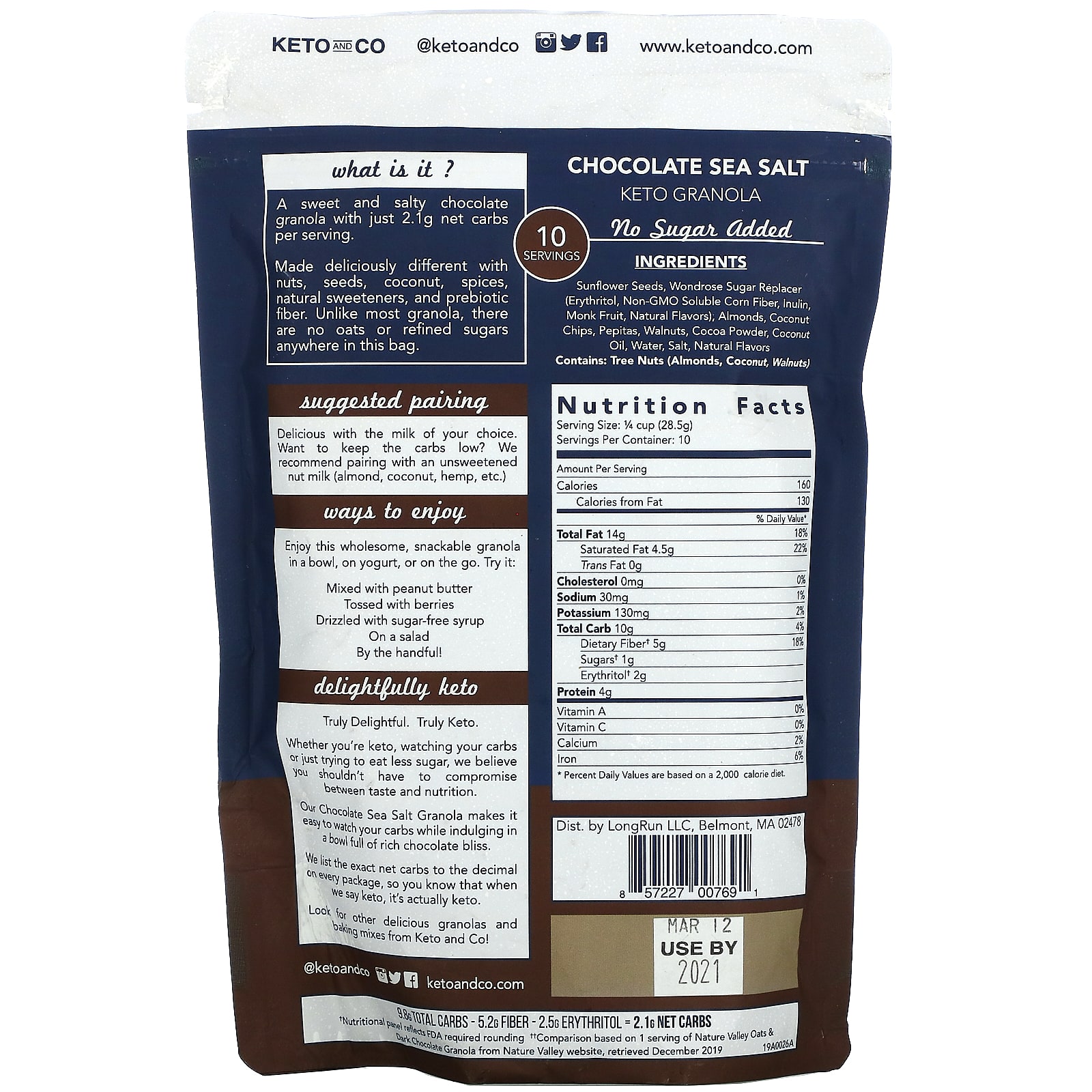 Keto and Co, Chocolate Sea Salt, Keto Granola, 10 oz (285 g)