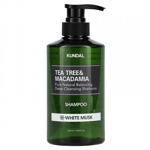 Kundal, Tea Tree & Macadamia, шампунь, белый мускус, 500 мл (16,9 жидк. Унции)