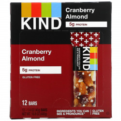 KIND Bars, Kind BARS, батончики с клюквой и миндалем, 12 батончиков, по 40 г (1,4 унции)