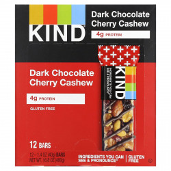 KIND Bars, Kind Plus, темный шоколад, вишня, кешью и антиоксиданты, 12 батончиков по 40 г (1,4 унции)