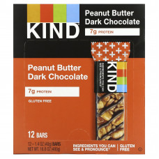 KIND Bars, Kind Plus, батончик из темного шоколада с арахисовой пастой, 12 батончиков по 40 г (1,4 унции)