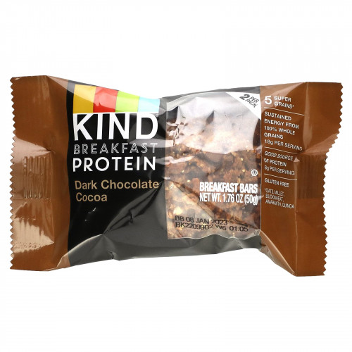KIND Bars, Протеин для завтрака, темный шоколад, какао, 8 упаковок по 2 батончика, по 1,76 унции (50 г) каждый