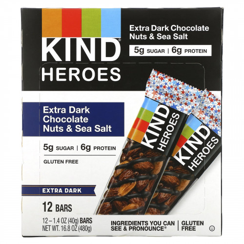 KIND Bars, Экстрачерный шоколад, орехи и морская соль, 12 батончиков по 40 г (1,4 унции)