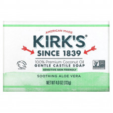 Kirks, 100% кокосовое масло премиального качества, мягкое кастильское мыло, успокаивающее алоэ вера, 113 г (4 унции)