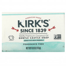 Kirks, Нежное кастильское мыло с кокосовым маслом премиального качества, без отдушек, 113 г (4 унции)