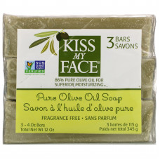 Kiss My Face, мыло с чистым оливковым маслом, без отдушек, 3 бруска по 115 г (4 унции) каждый