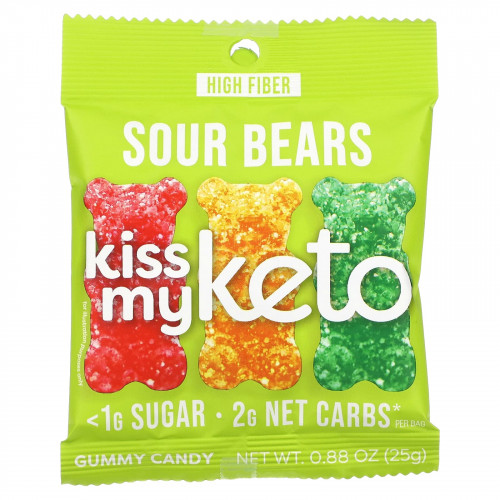 Kiss My Keto, Gummy Candy, кислые мишки, 8 пакетиков, 25 г (0,88 унции)