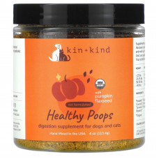 Kin+Kind, Healthy Poops, добавка для здорового пищеварения, с тыквой и семенами льна, для собак и кошек, 1134 г (4 унции)