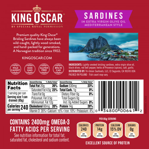 King Oscar, Wild Caught, сардины в средиземноморском стиле, 106 г (3,75 унции)