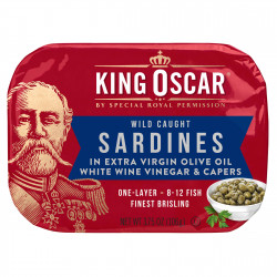 King Oscar, Дикие сардины в оливковом масле первого отжима, белый винный уксус и каперсы, 106 г (3,75 унции)