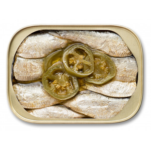 King Oscar, Дикая сардина, в оливковом масле первого отжима с острым перцем халапеньо, острое, двухслойное, 106 г (3,75 унции)