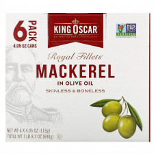 King Oscar, Royal Fillets, макрель в оливковом масле, 6 пакетиков по 115 г (4,05 унции)