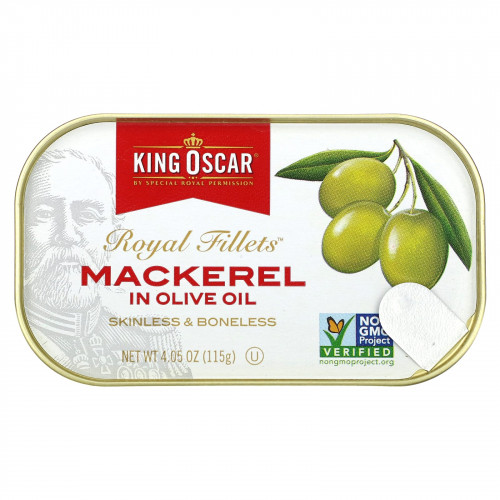 King Oscar, Royal Fillets, макрель в оливковом масле, 6 пакетиков по 115 г (4,05 унции)