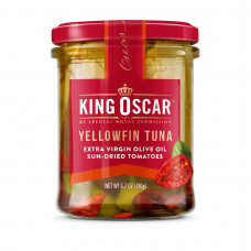King Oscar, Желтоперый тунец, вяленые на солнце томаты с оливковым маслом холодного отжима, 190 г (6,7 унции)