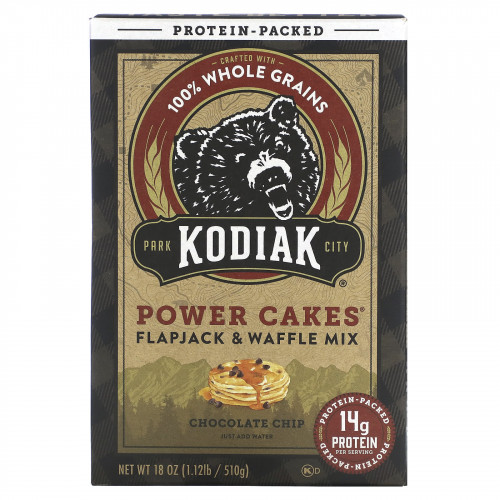Kodiak Cakes, Power Cakes, смесь для лепешки и вафли, с шоколадной крошкой, 510 г (18 унций)