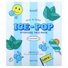 Koelf, Гидрогелевая маска для лица Ice-Pop, с мятой и содовой, 5 шт., 30 г