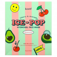Koelf, Гидрогелевая маска для лица Ice-Pop, с вишней и авокадо, 5 шт., 30 г