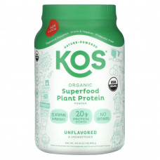 KOS, органический суперфуд в порошке растительного протеина, без вкусовых добавок, без подсластителей, 952 г (2,1 фунта)