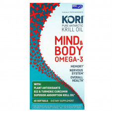 Kori, Чистое масло атлантического криля, омега-3 для ума и тела, 60 мягких таблеток