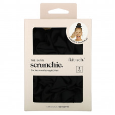 Kitsch, Сатиновая резинка для волос, для прямых / прямых волос, черная, 5 шт.