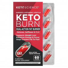 Keto Science, Keto Burn, сжигатель жира двойного действия, 60 капсул