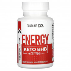 KetoLogic, Energy Keto BHB + кофеин, 60 вегетарианских капсул