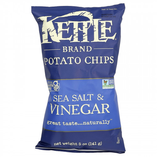 Kettle Foods, картофельные чипсы, морская соль и уксус, 141 г (5 унций)