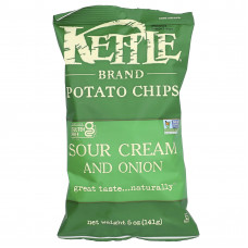 Kettle Foods, картофельные чипсы, сметана и лук, 141 г (5 унций)